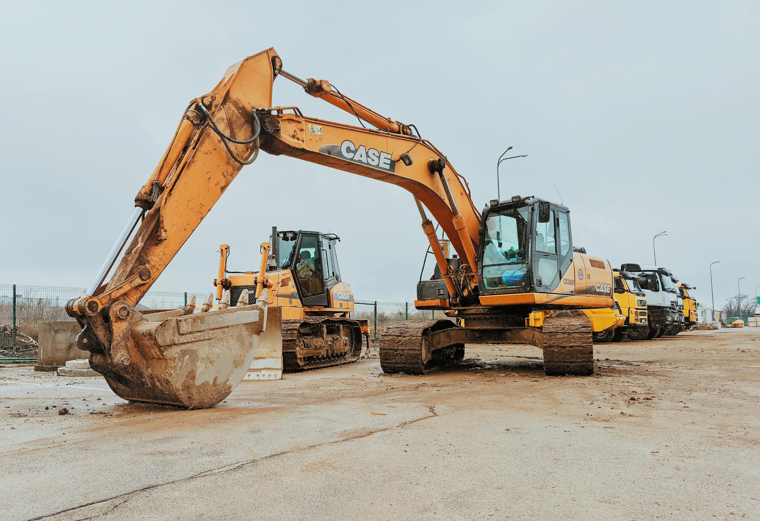 Excavator on street in industrial district